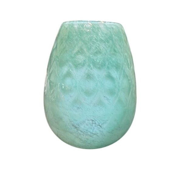 Embossed Green Glass Vase & Candle Holder Set Of 3 - Picture 4 of 11